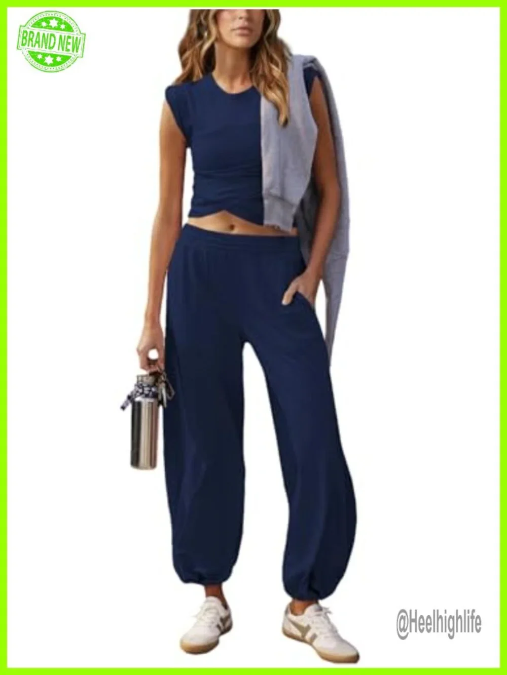 Women's 2 Piece Loungewear Set Cropped Top & Joggers Sweatsuit with Pockets